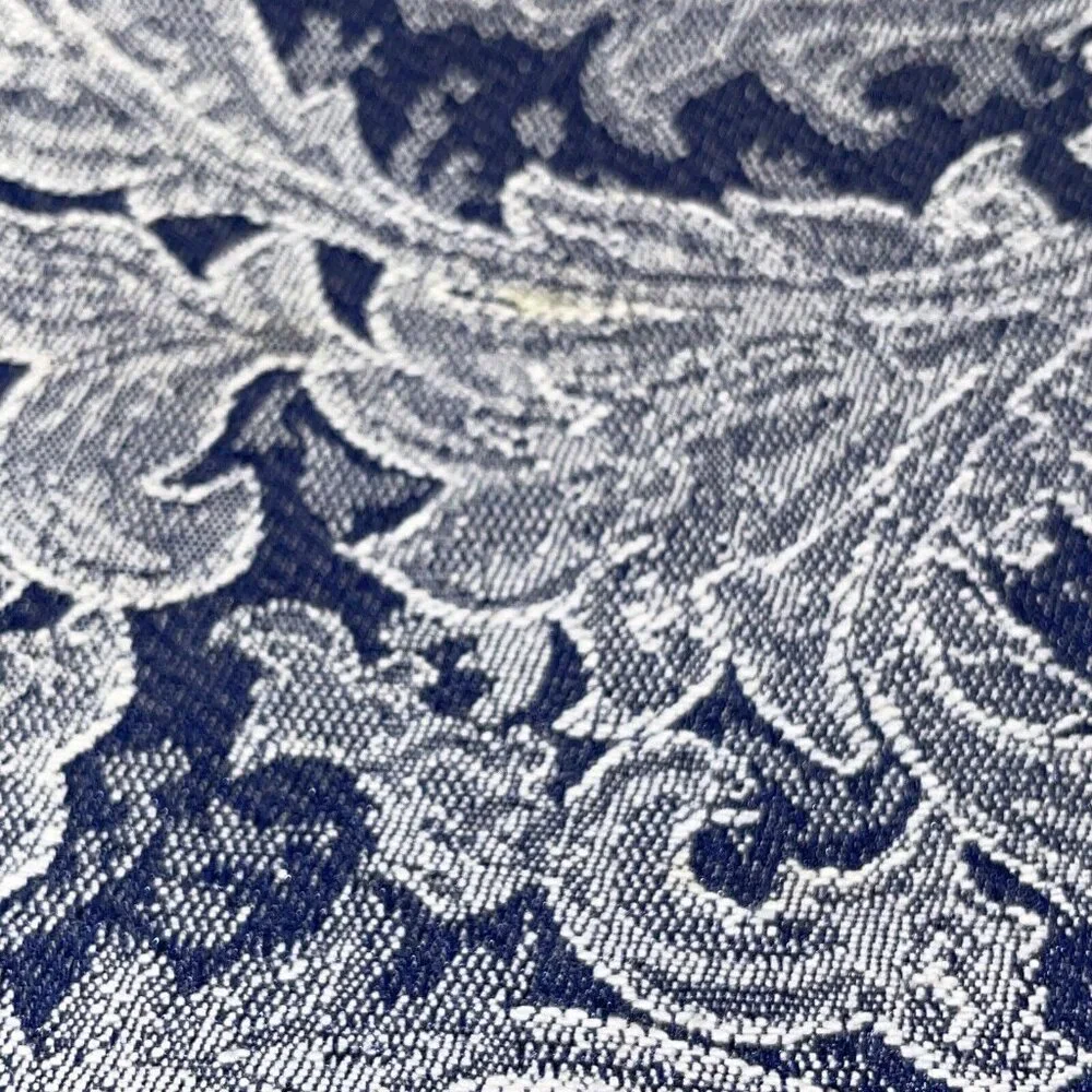 Navy Blue Whale Sea Ocean Waves‎ Chinese Style Table Runner Linen VTG 71”x 14”